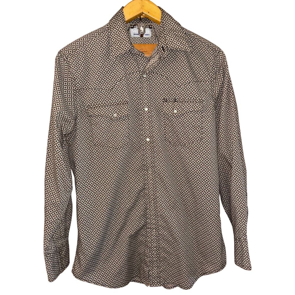 Vintage Wrangler Wrancher shirt long sleeve geometric print pearl snap medium